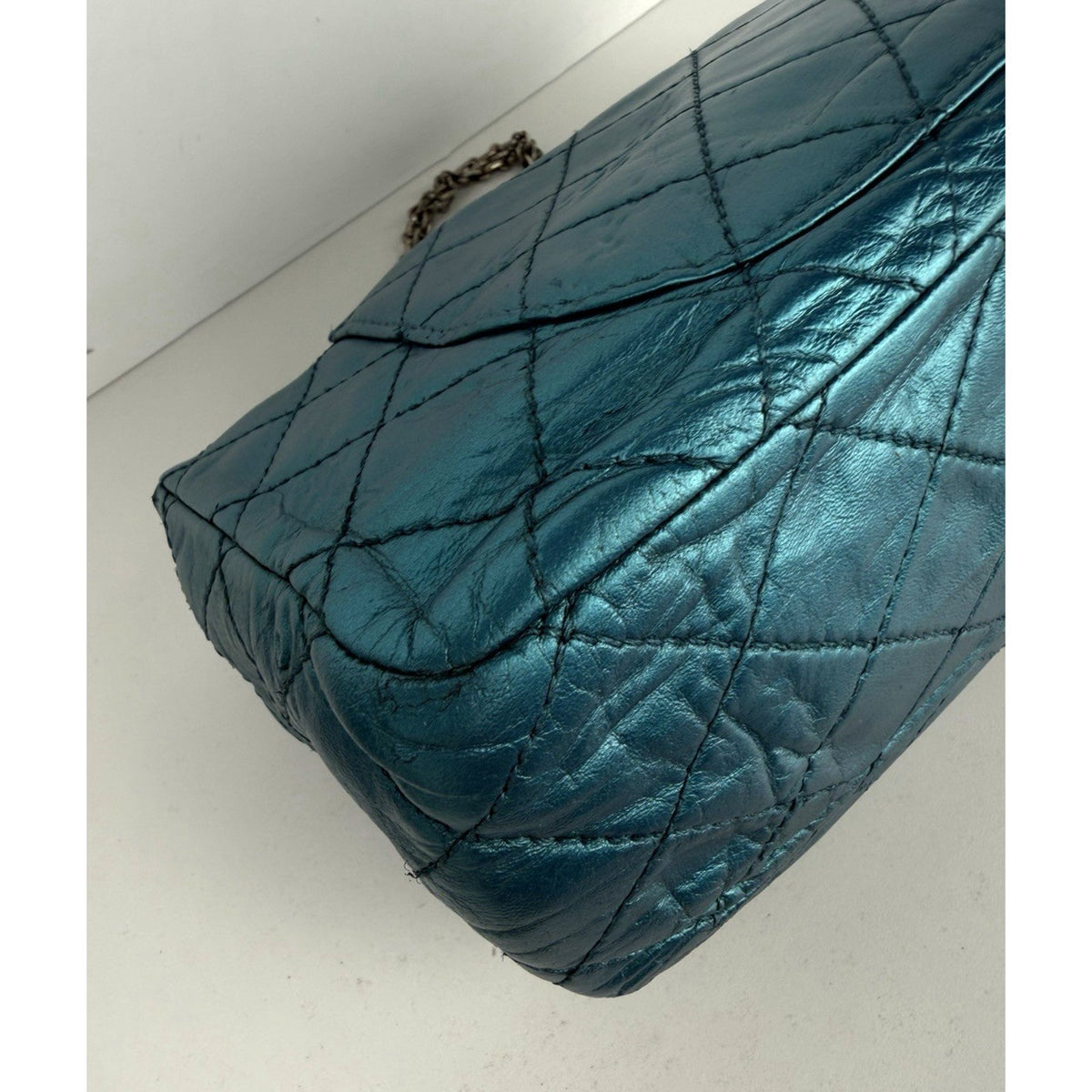 Chanel 2.55 Reissue Jumbo Double Flap Bag in Blue Metallic Leather 2003-2004 C-1