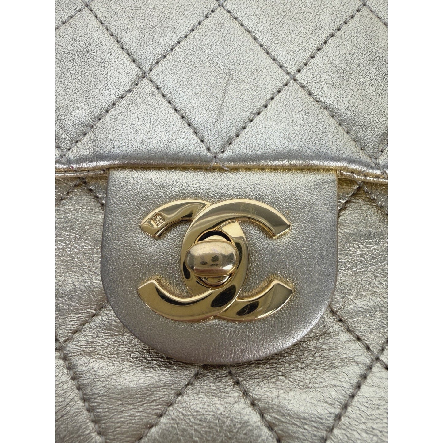 Chanel Vintage Matelasse Turn Lock Chain Shoulder Bag Gold Lambskin 1989-1991