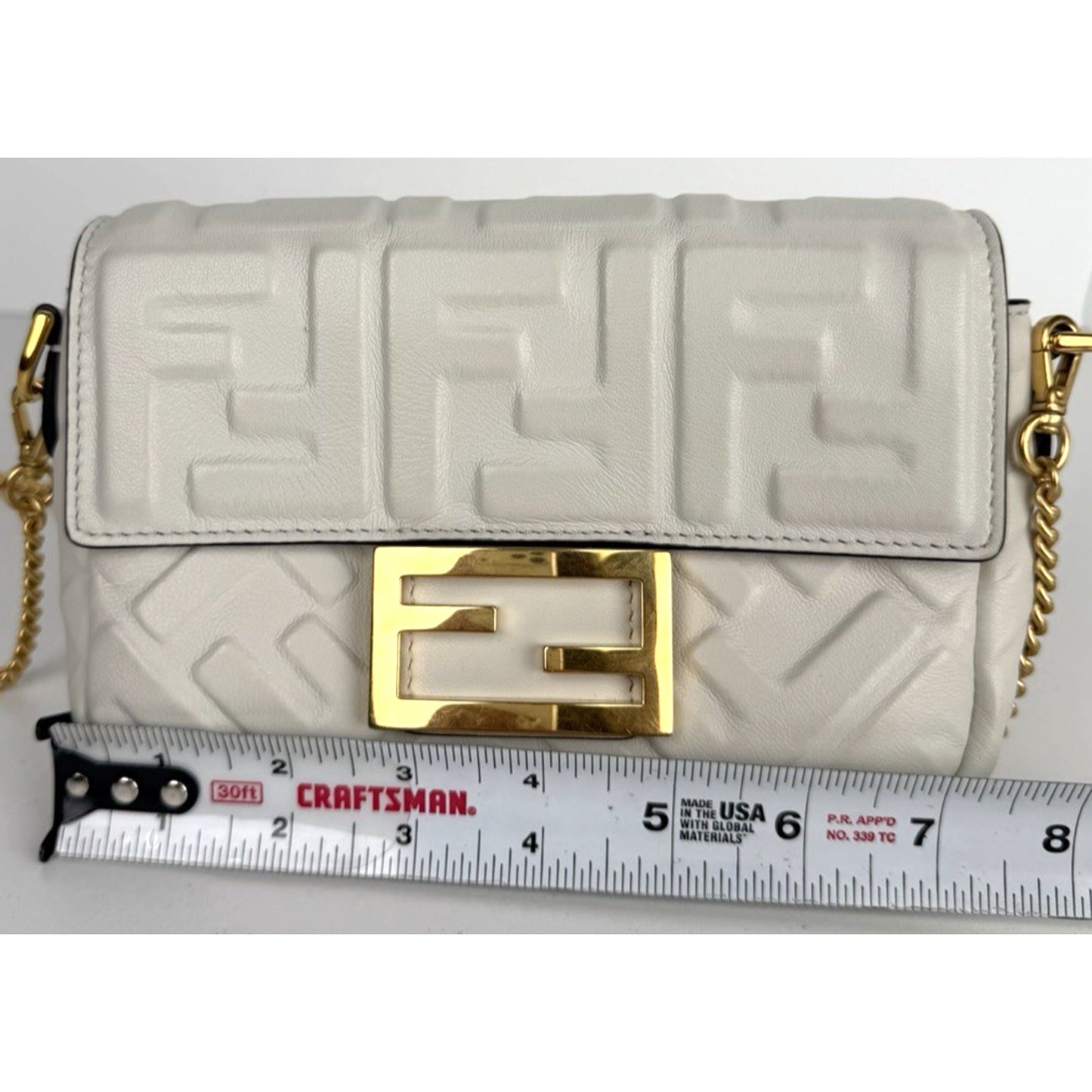 Fendi Baguette Mini Bag in White Calfskin Leather Gold Hardware D-7