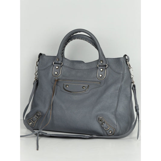 Balenciaga Motocross Classic City Shoulder Bag Medium in Grey Leather S