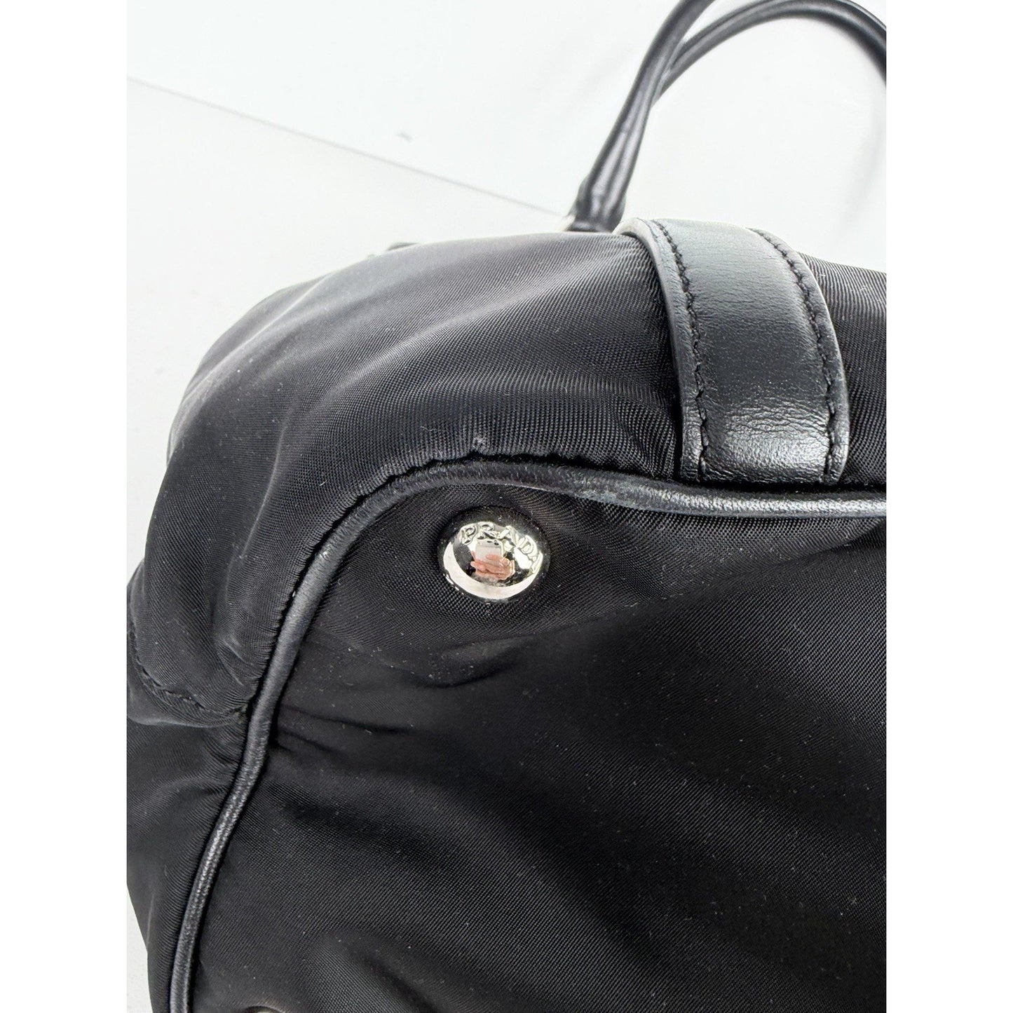 Prada Tessuto Top-Handle Bag Medium in Black Nylon with Silver Hardware S-12