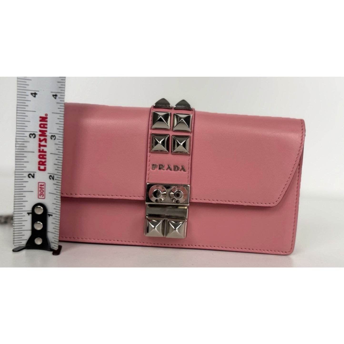 Prada City Elektra Crossbody Wallet on Chain Bag Mini in Pink Calfskin Studded S