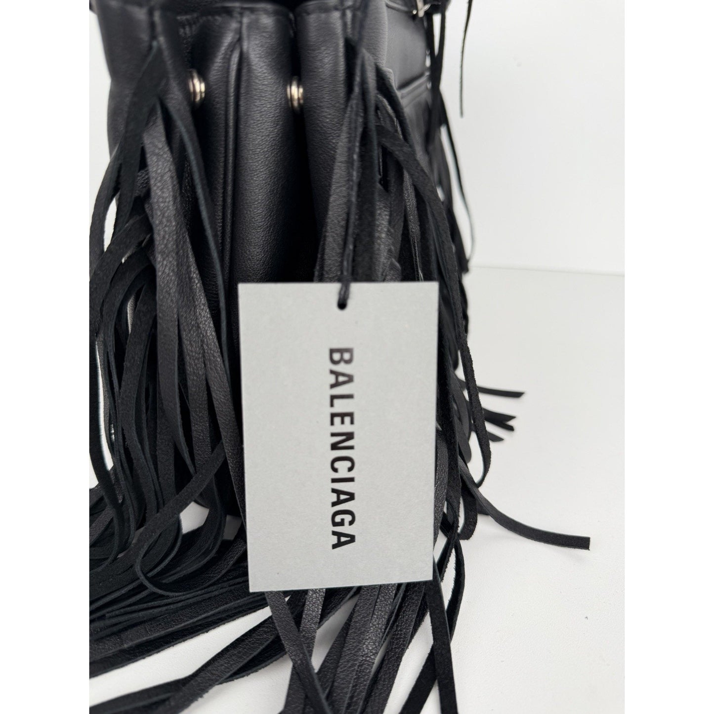 Balenciaga Rodeo HandBag Small in Black Calfskin Leather with Fringe Sides C6