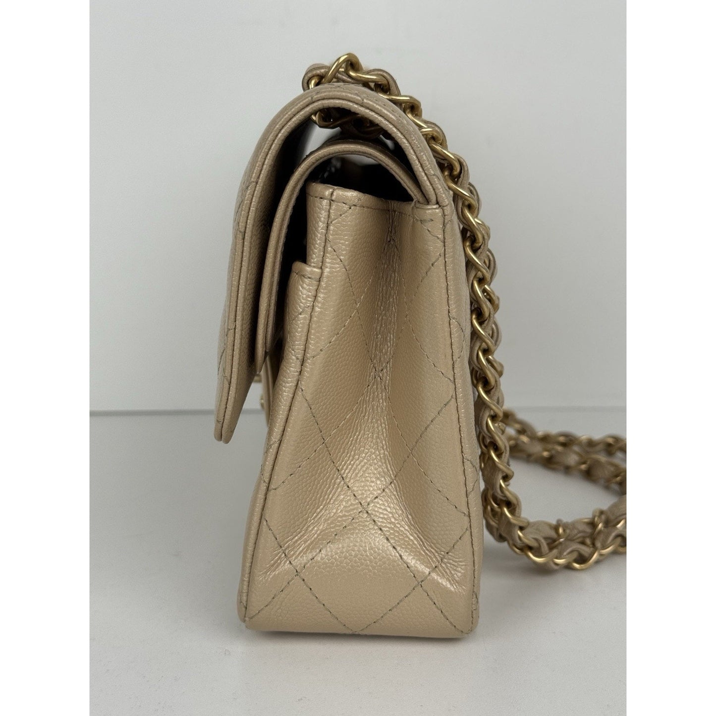 Chanel Timeless Classic Medium Double Flap Bag Beige Caviar Leather B-4