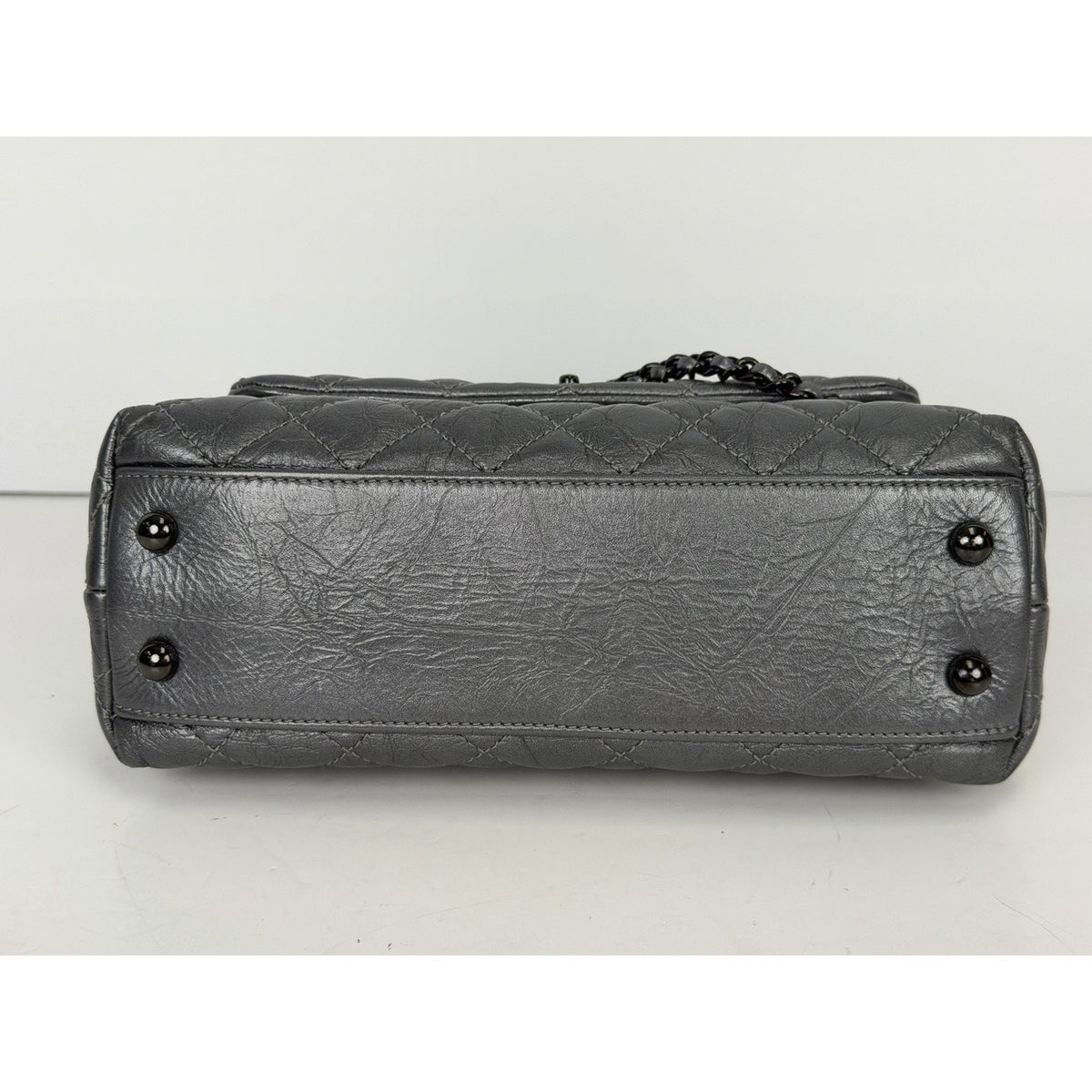 Chanel Coco Handle Flap Bag Small in Charcoal Gray Aged Calfskin Leather 2019 C4
