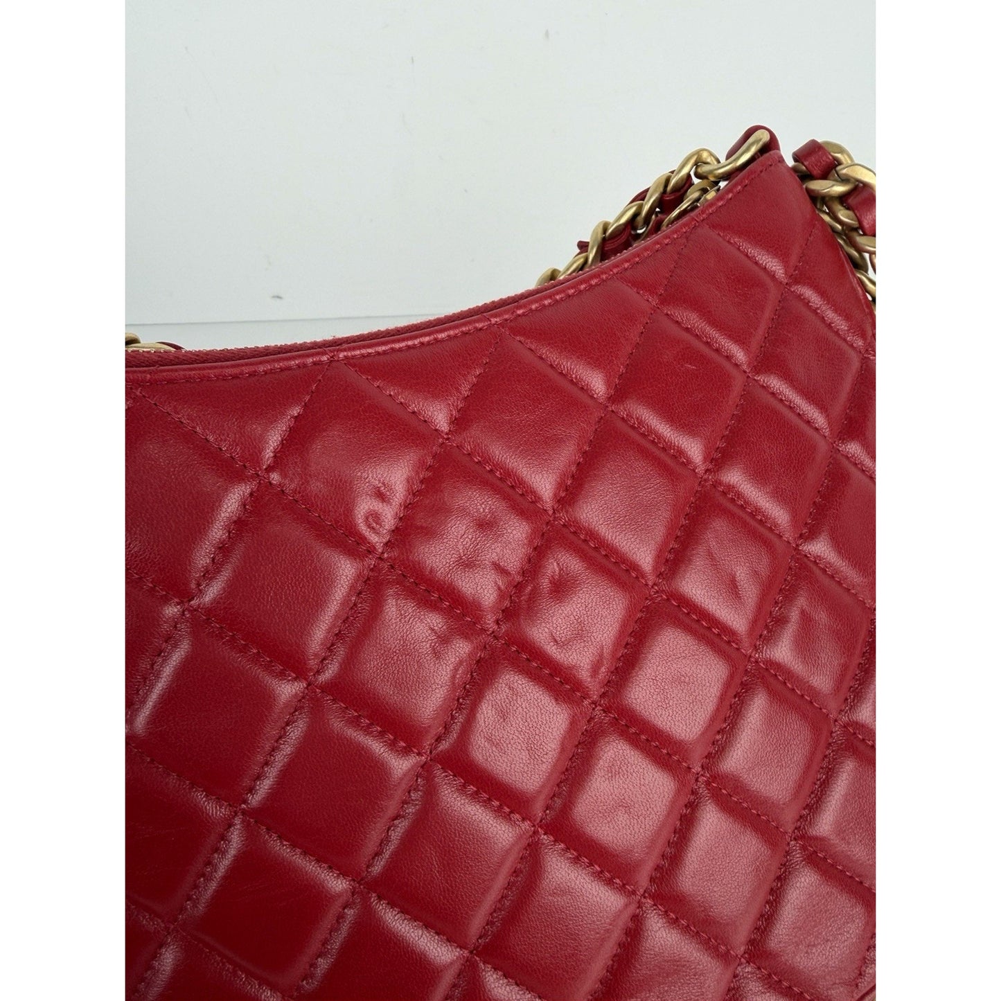 Chanel Hobo Bag Chain Around Large in Red Quilted Lambskin Leather NFC B2