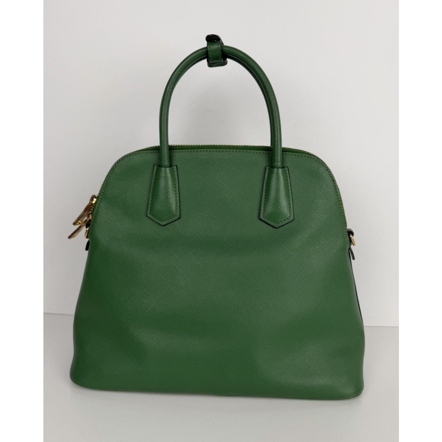 Prada Cuir Dome Satchel Medium Bag in Vibrant Green Saffiano Leather S