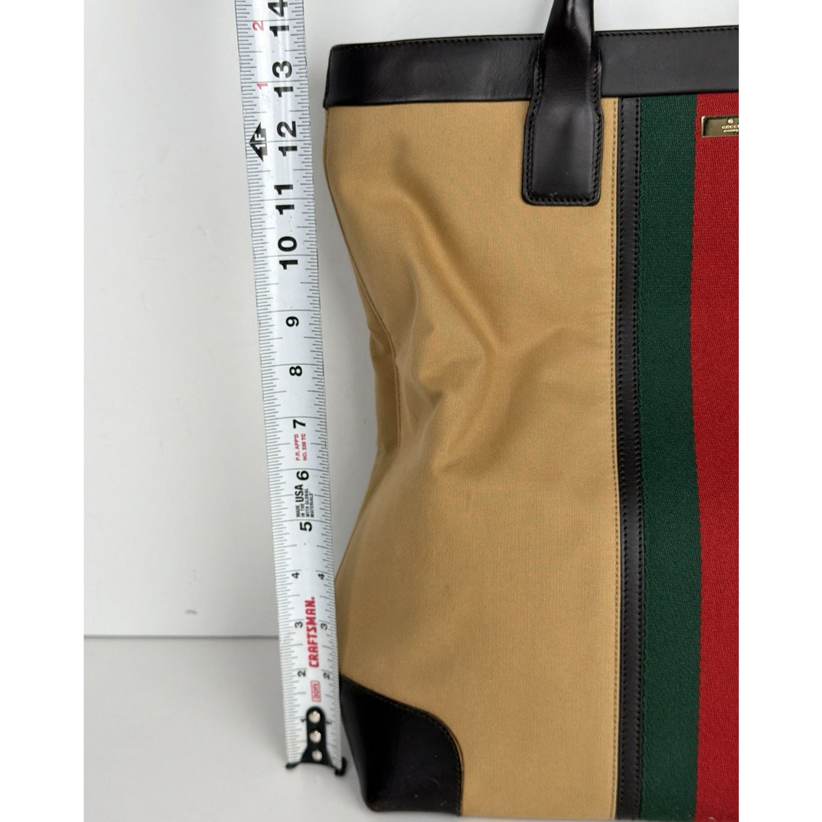 Gucci Web Canvas Vertical Tote Bag in Beige Vintage S-06