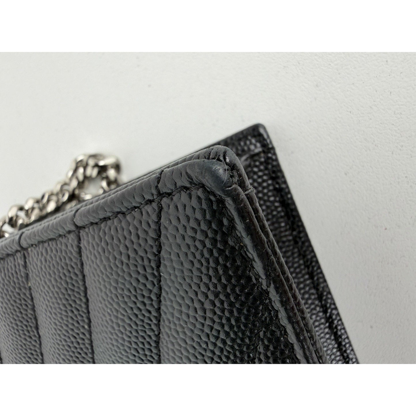Saint Laurent Cassandre Chain Wallet Bag Small Black Grain de Poudre Leather S12