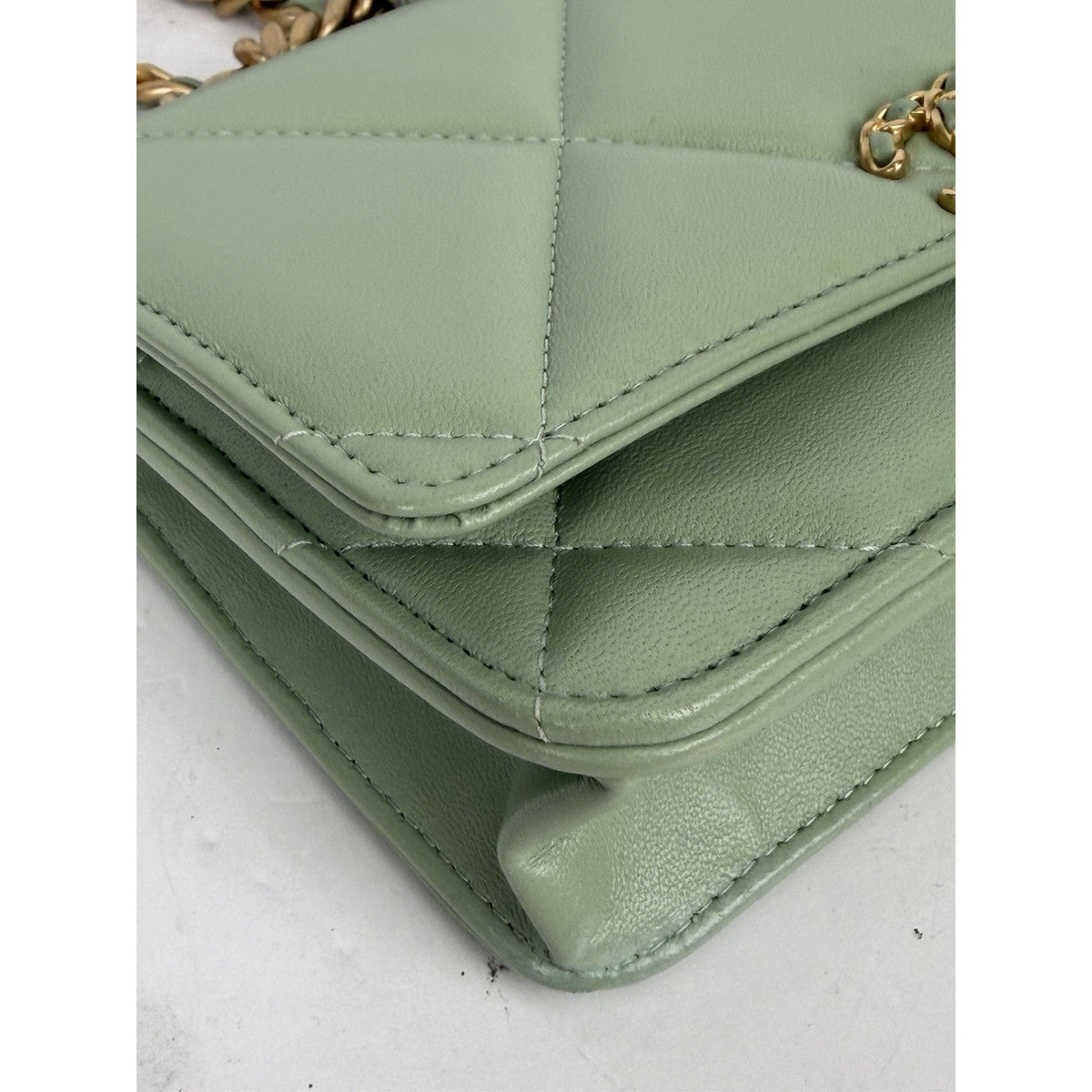 Chanel 19 Wallet on Chain Bag in Mint Green Quilted Lambskin Leather NFC B7
