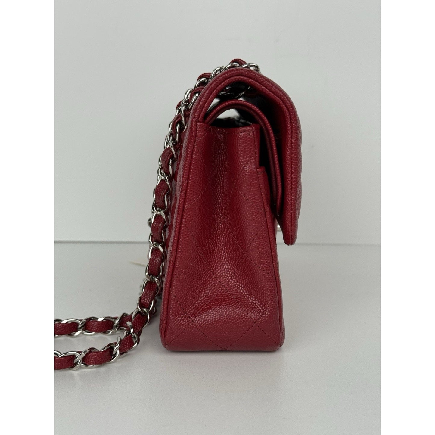 CHANEL Timeless Classic Small Red Caviar Leather Double Flap Shoulder Bag