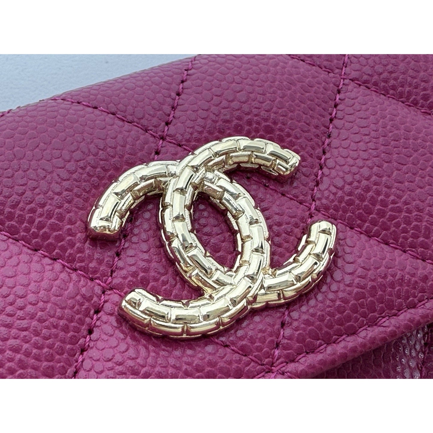 Chanel Interlocking CC Logo Bifold Pink Caviar Leather Women's Wallet