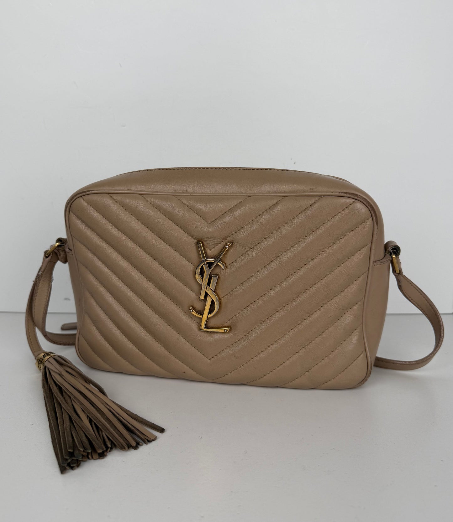 Saint Laurent Matelasse Monogram Lou Camera Bag Small in Beige Leather YS-08