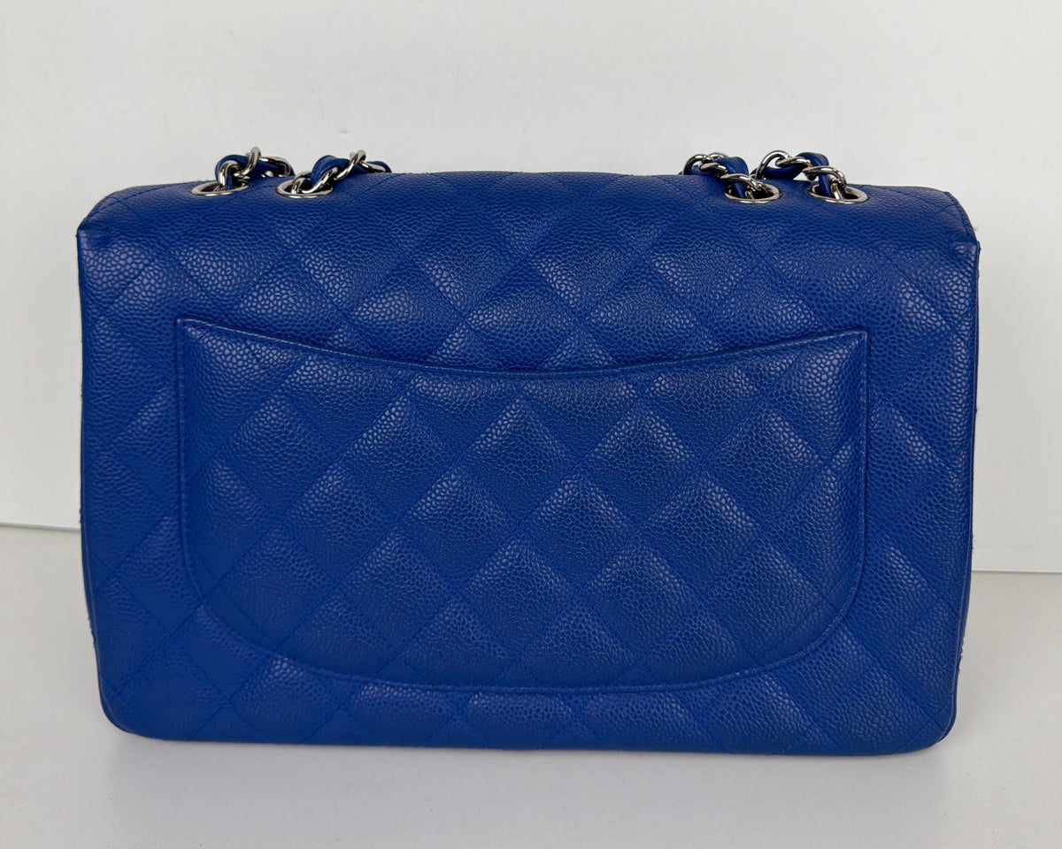 Chanel Classic Jumbo Flap Bag in Blue Grained Caviar Leather 2009-2010