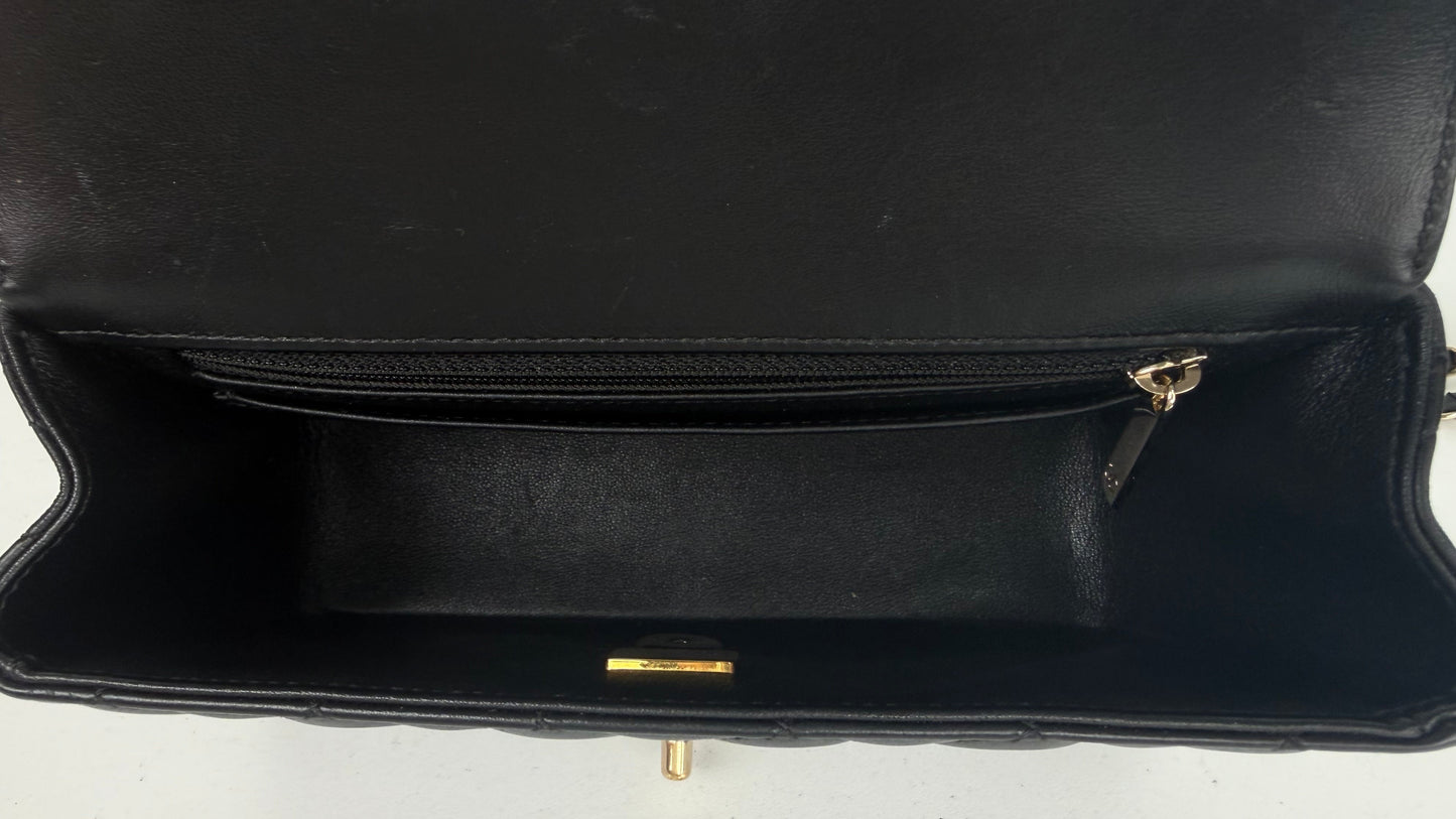 Chanel Mini Crystal Crossbody Top Handle Bag in Black Lambskin Quilted Leather NFC YC-1