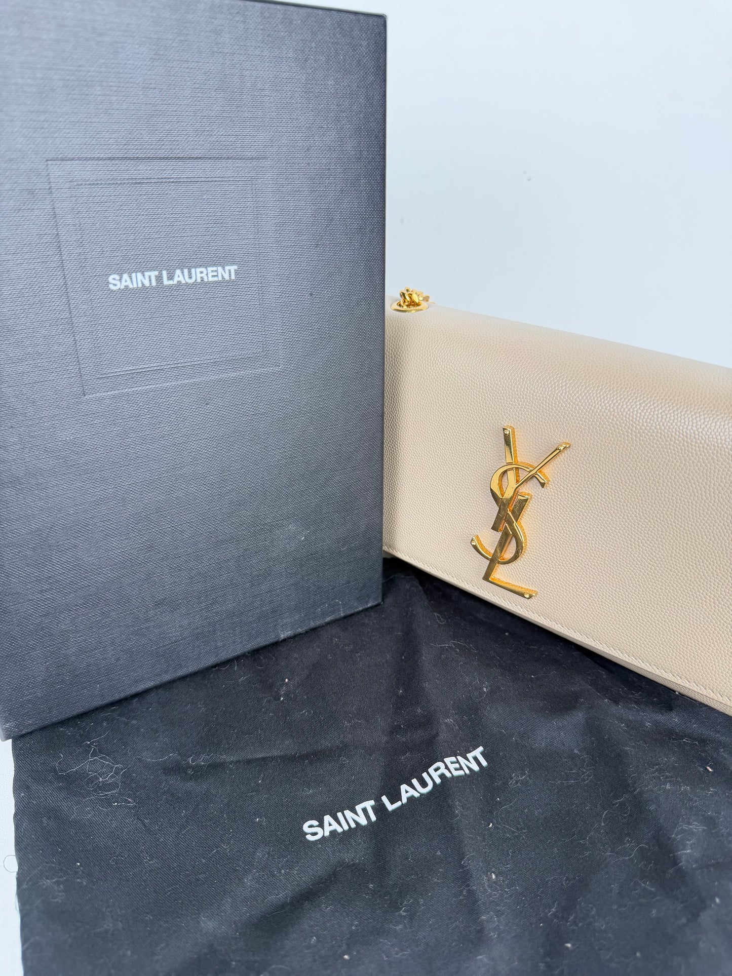 Saint Laurent Kate Chain Bag Small in Beige Grain de Poudre Embossed Leather YS