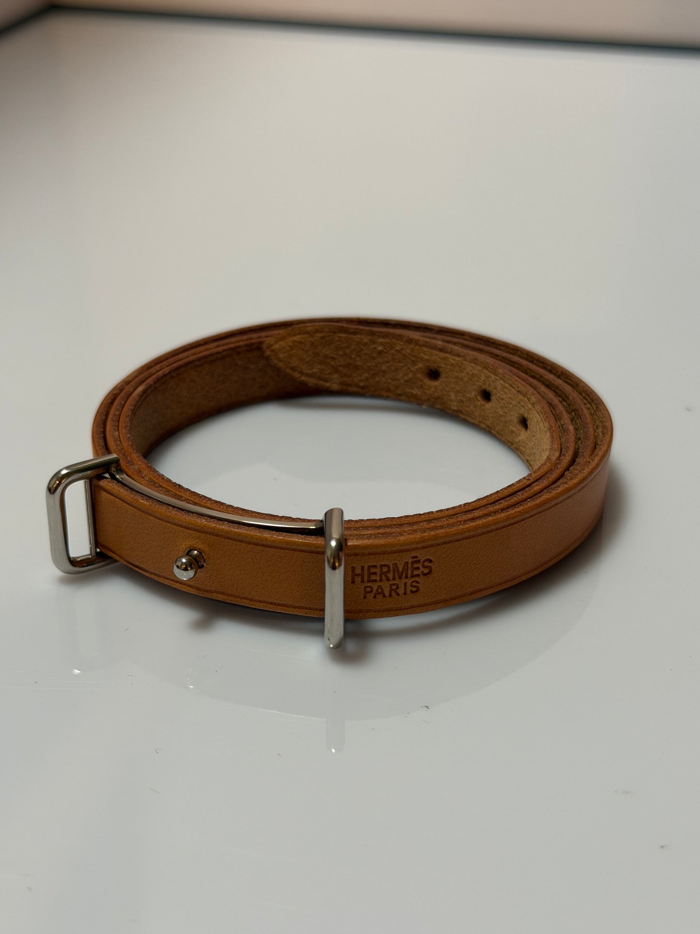 Hermes Slim Belt Natural Color Silver Tone Buckle