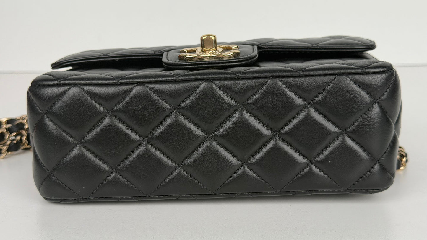 Chanel Mini Crystal Crossbody Top Handle Bag in Black Lambskin Quilted Leather NFC YC-1