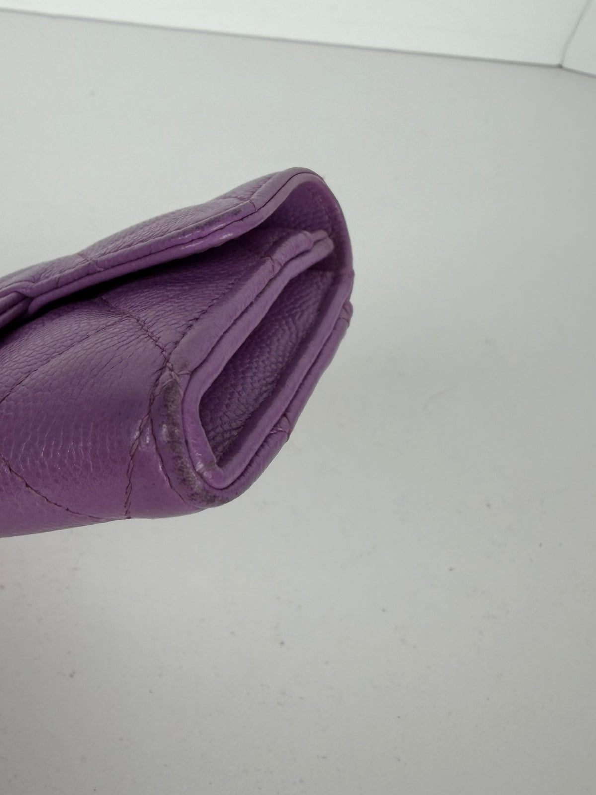 Chanel Quilted Caviar Flap Card Holder Wallet in Purple K-3