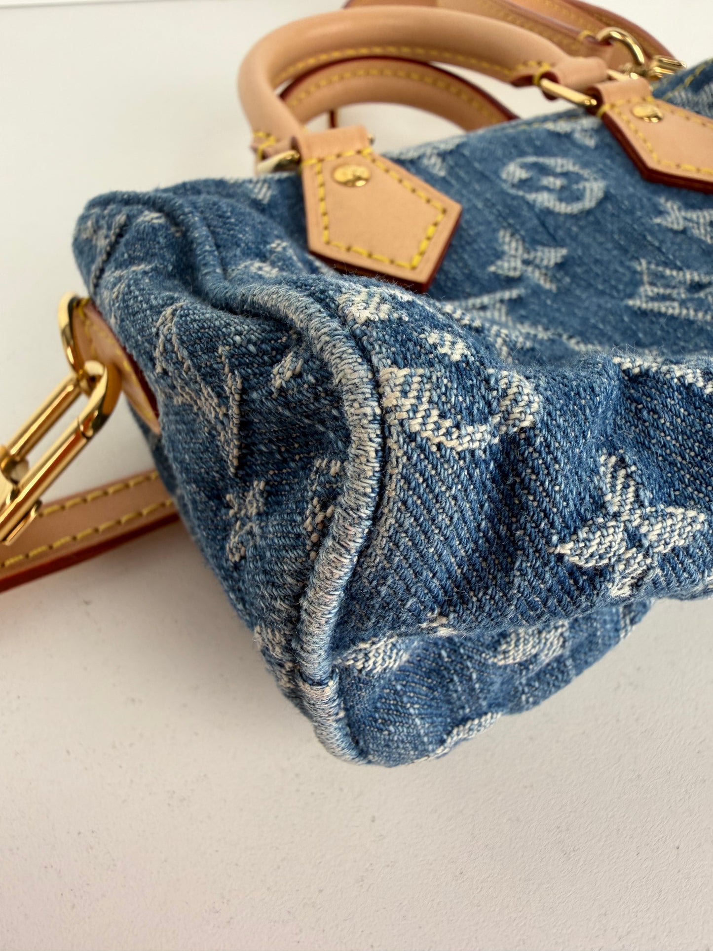 Louis Vuitton Nano Speedy Crossbody Bag in Blue LV Monogram Denim NFC YC-5
