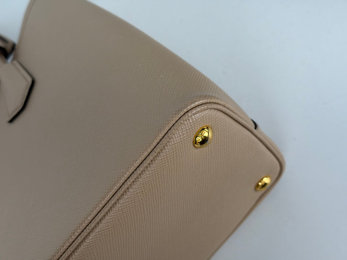 Prada Double Tote Medium Bag in Beige Saffiano Leather