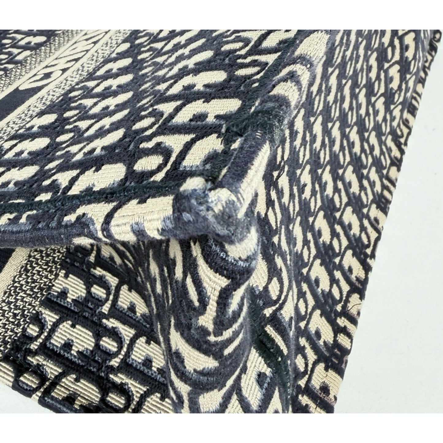 Christian Dior Oblique Book Tote Large Bag in Blue Beige Embroidered Canvas D9