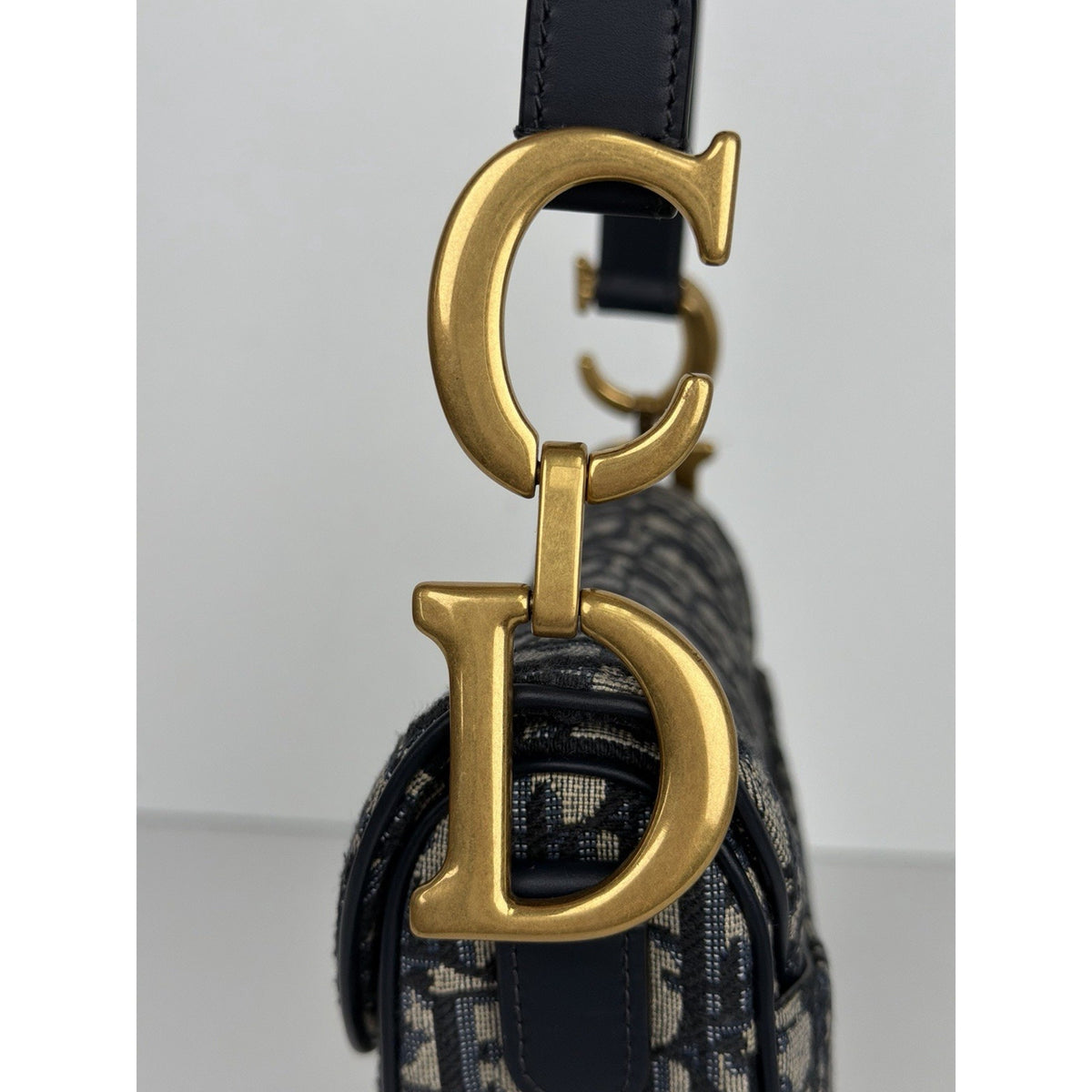 Christian Dior Blue Oblique Jacquard Saddle Medium Bag C-4