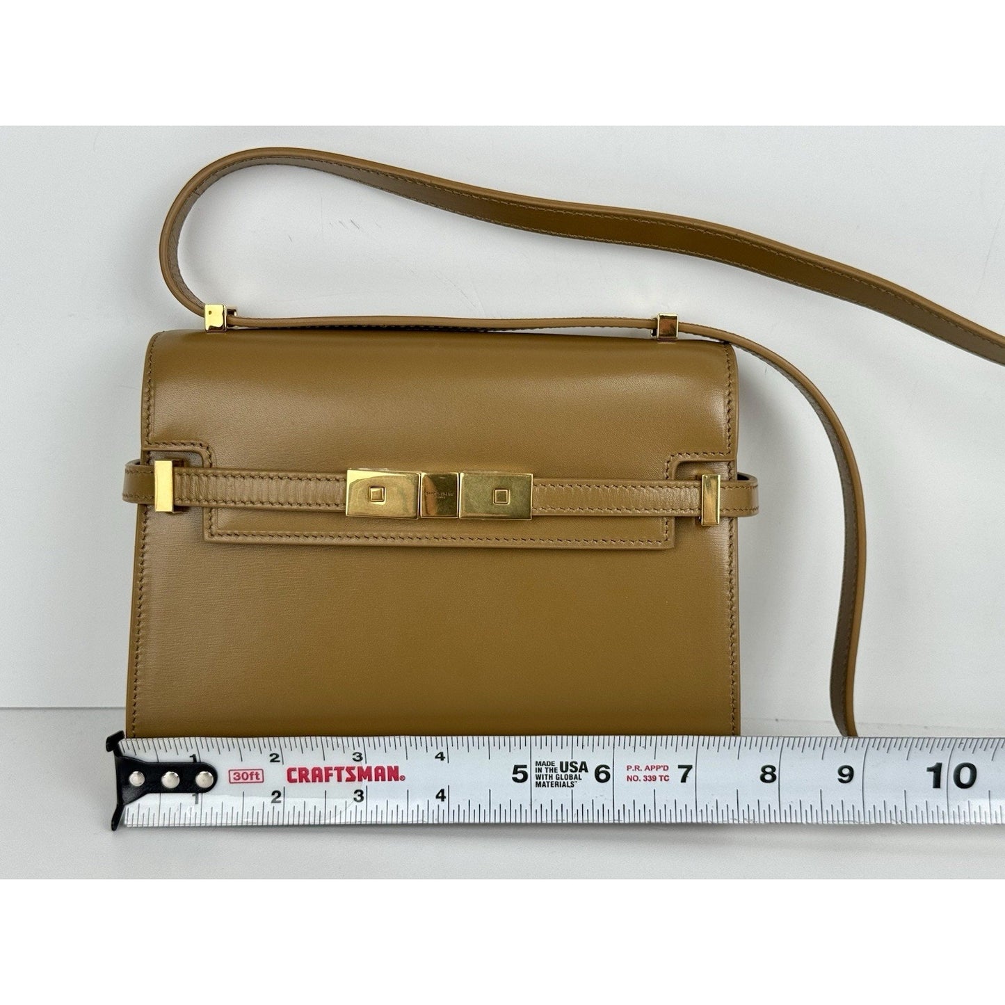 Saint Laurent Smooth Calfskin Mini Manhattan Shoulder Bag in Brown