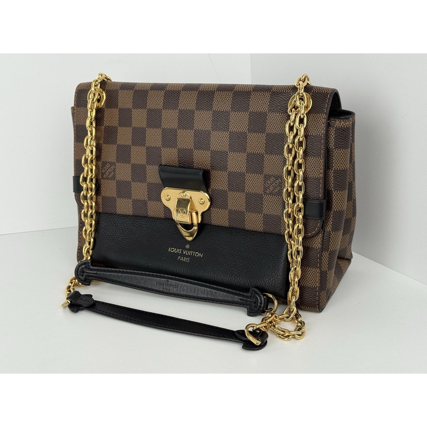 Louis Vuitton Vavin Damier Ebene Chain Strap Shoulder Bag in Brown Coated Canvas