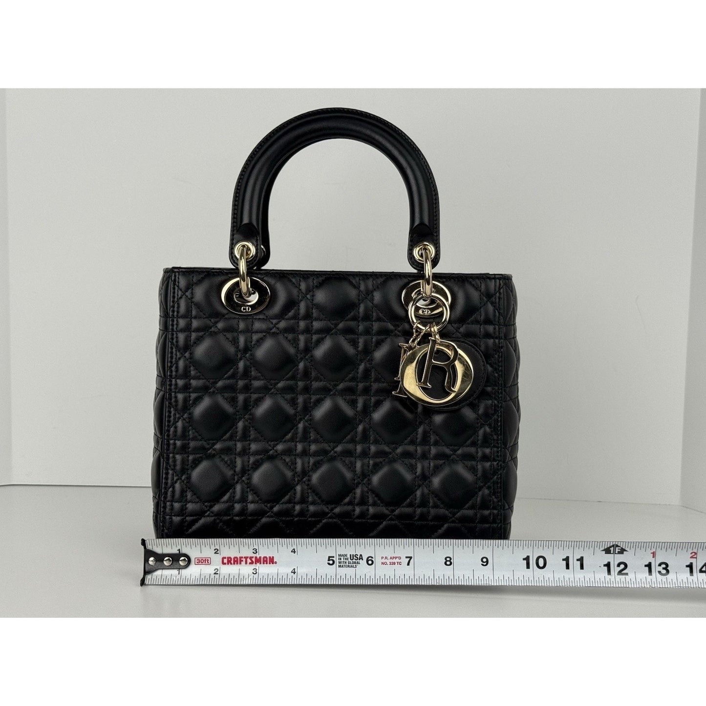 Dior Lady Medium Tote Shoulder Bag Black Leather