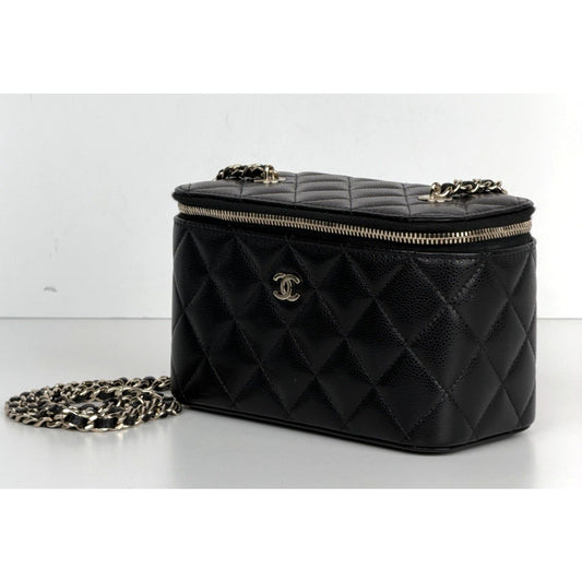 Chanel Vanity Case Bag Small in Black Caviar Leather With Chain NFC B1