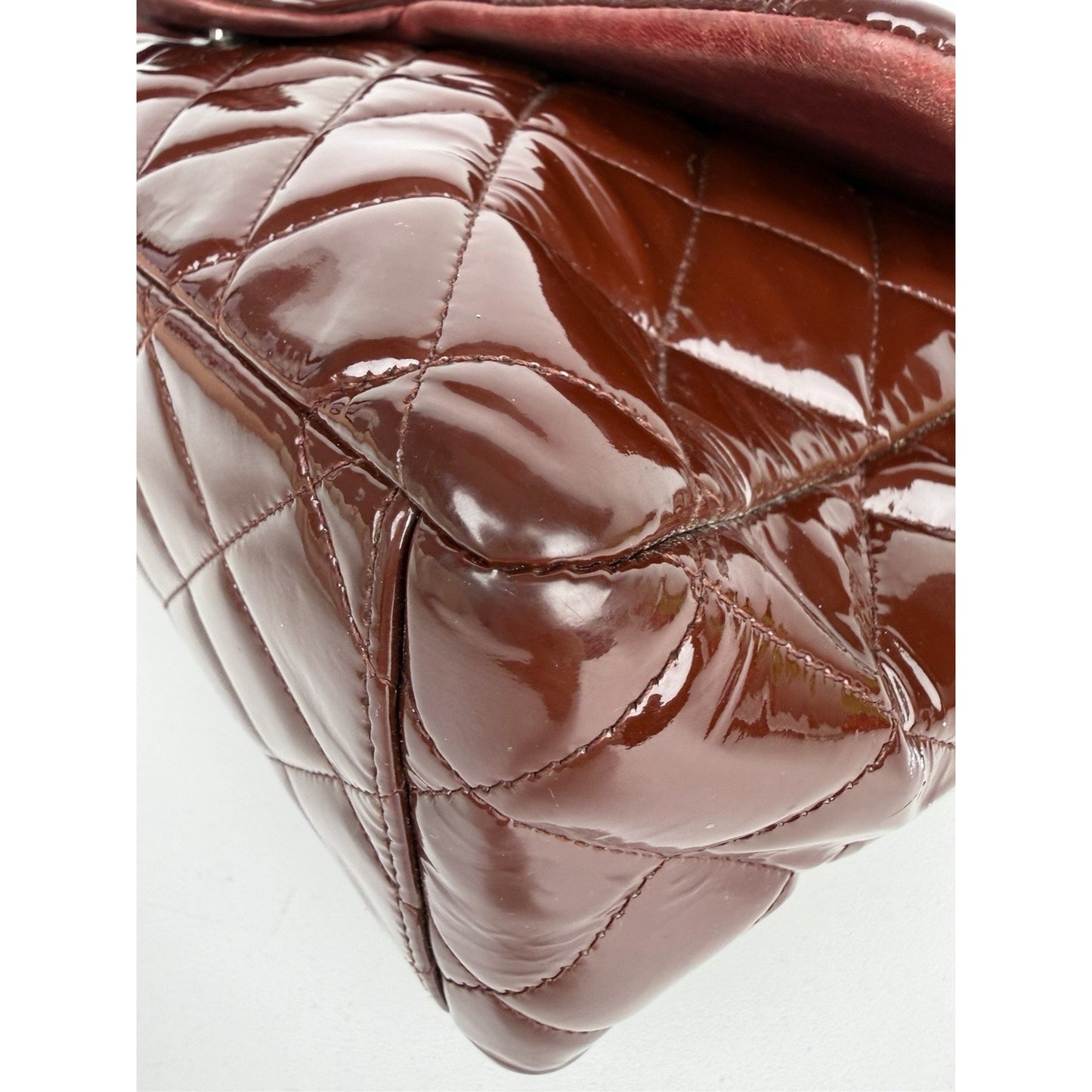 Chanel Maxi Classic Single Flap Bag Burgundy Quilted Patent Leather 2009-2010 D8