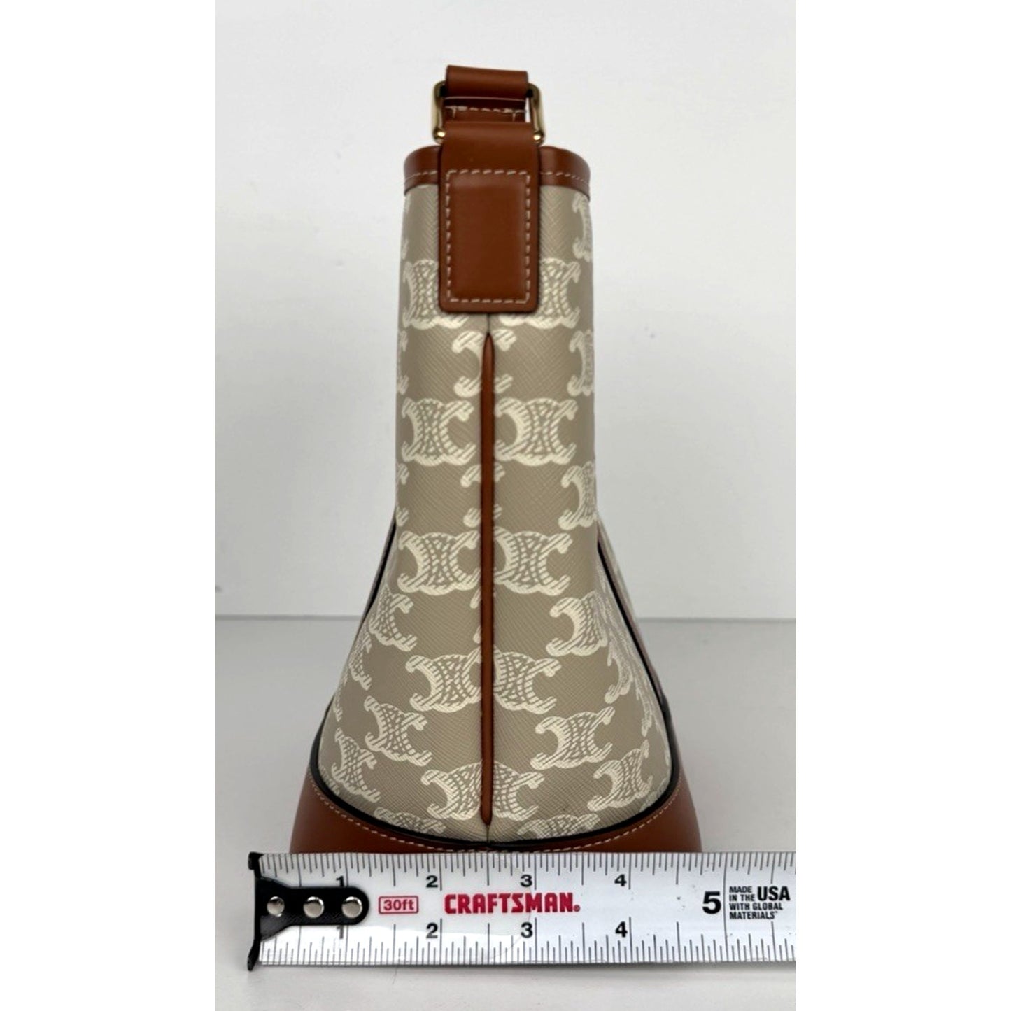 Celine Bucket Bag Small in Tan Triomphe Canvas with Calfskin Leather Trim S14