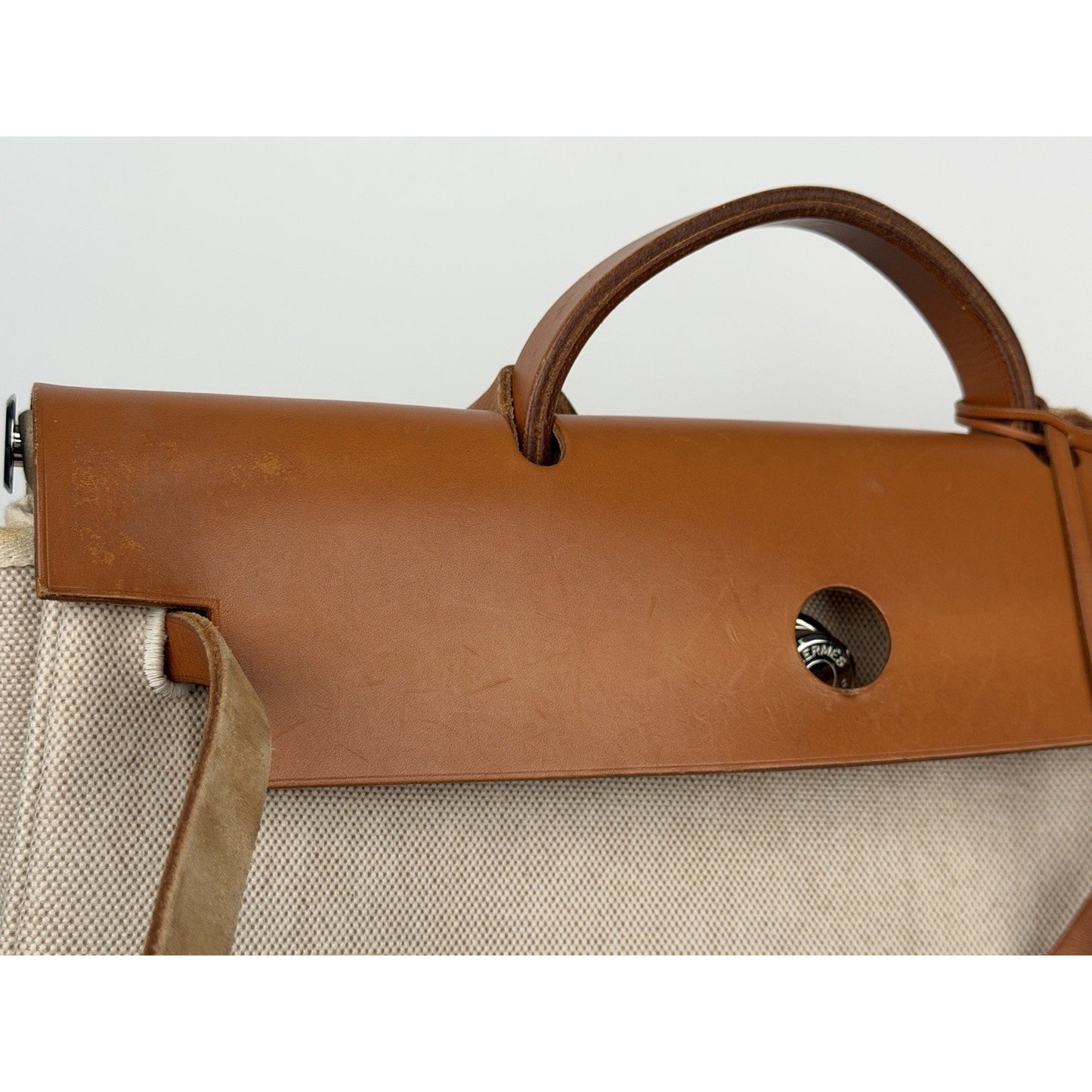 Hermes Herbag 39 (MM) in Beige and Brown Canvas and Leather 2001 C1