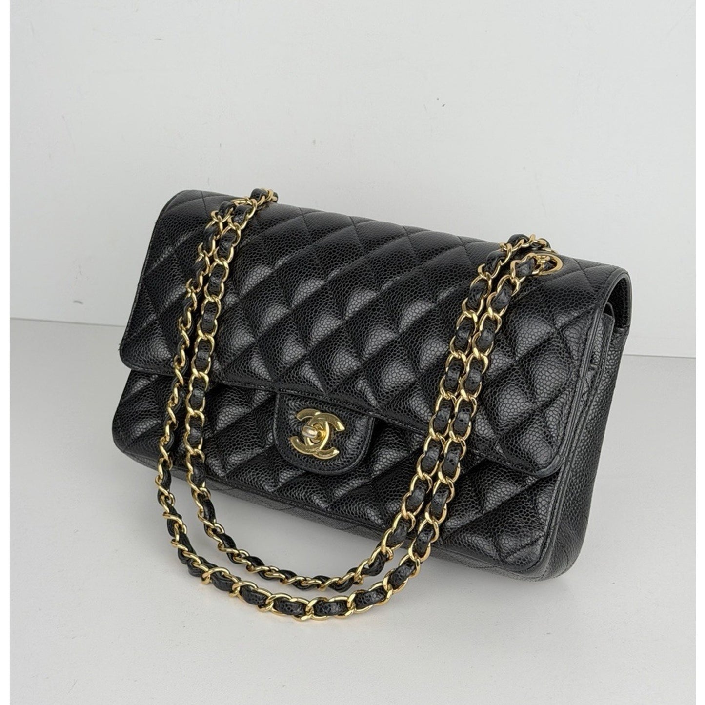 Chanel Classic Double Flap Medium Bag in Black Quilted Caviar Leather 2019 C6