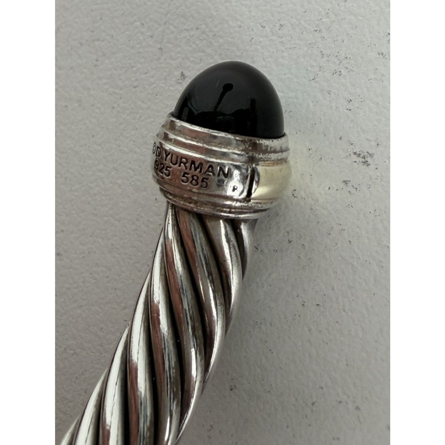David Yurman Cable Bracelet 7mm Large in Sterling Silver & 14K Yellow Gold Onyx