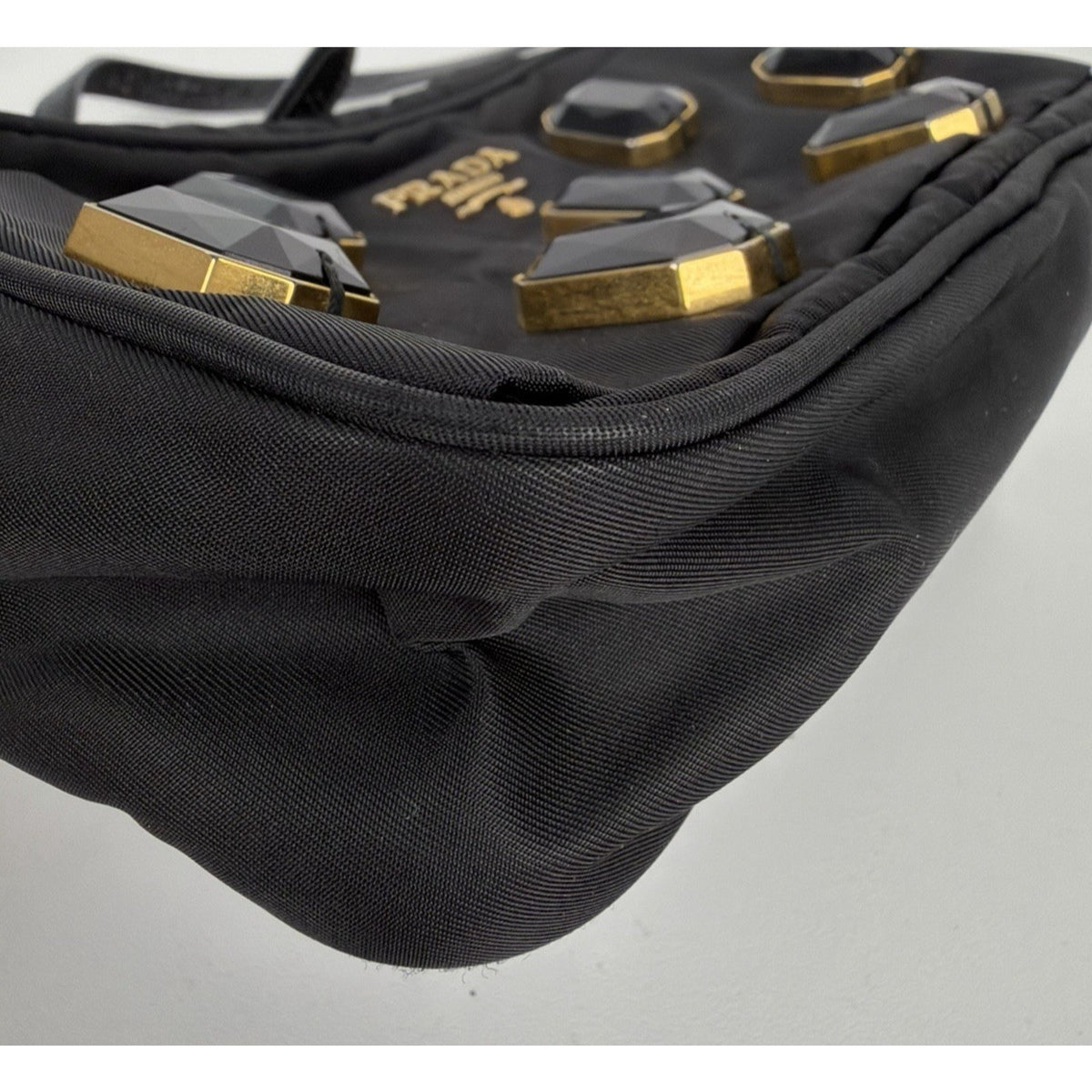 Prada Tessuto Pietre Jeweled Nylon Camera Crossbody Bag in Black Vintage S-06