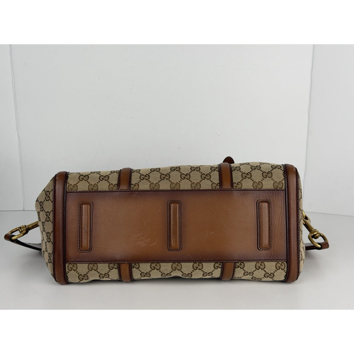 Gucci Lady Web Boston Medium Duffle Bag in Brown GG Supreme Monogram Canvas S