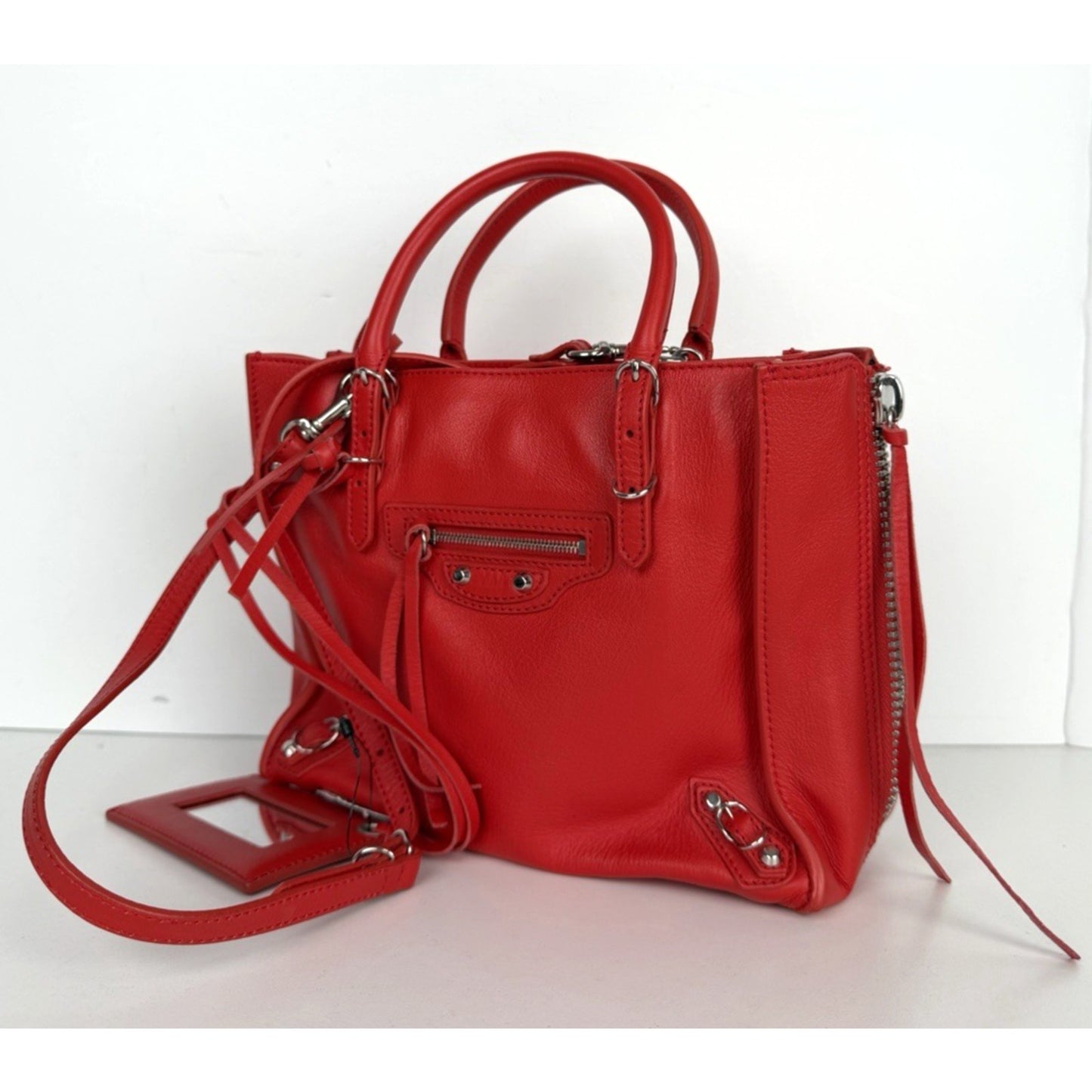 Balenciaga Papier A4 Zip-Around Tote Bag Mini in Red Calfskin Leather S-01
