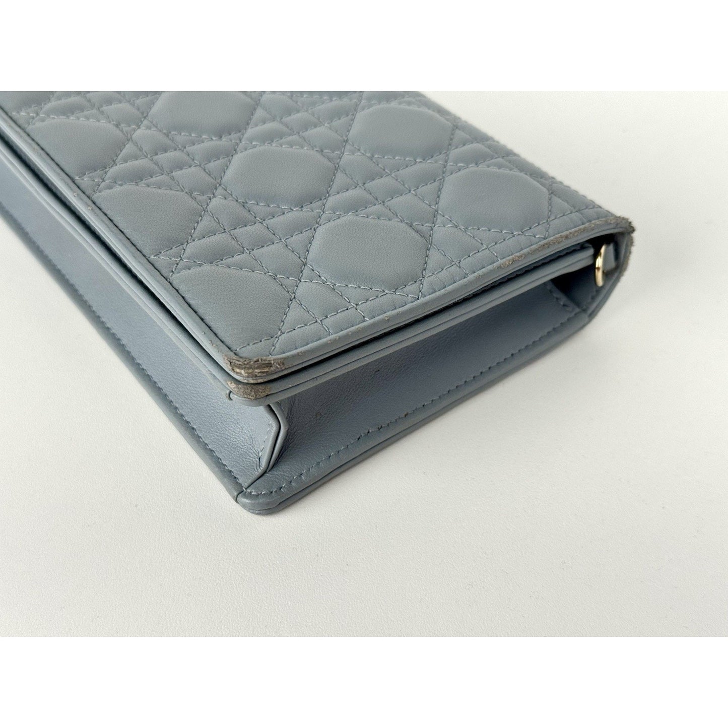Christian Dior Lady Dior Chain Wallet Lambskin Cloud Blue B-9