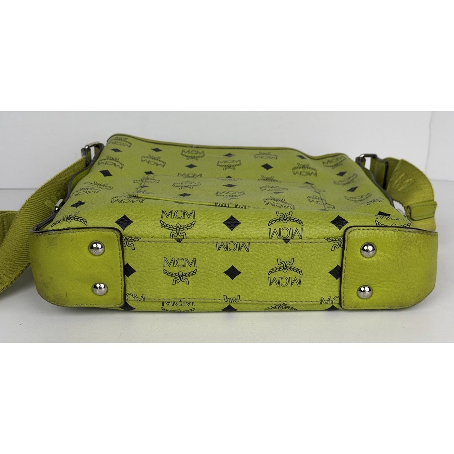 MCM Messenger Crossbody Bag in Neon Green Visetos Monogram Leather S-15