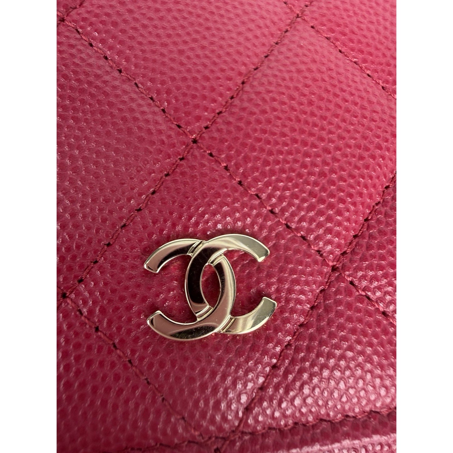 Chanel Classic Flap Wallet on Chain in Dark Pink Quilted Caviar Leather NFC U3