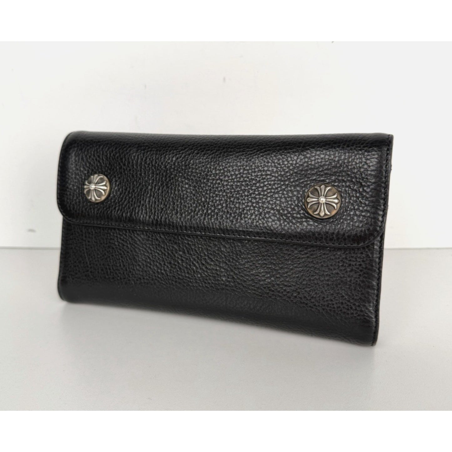 Chrome Hearts Wave Trifold Wallet in Black Leather with Silver-Tone Hardware K2