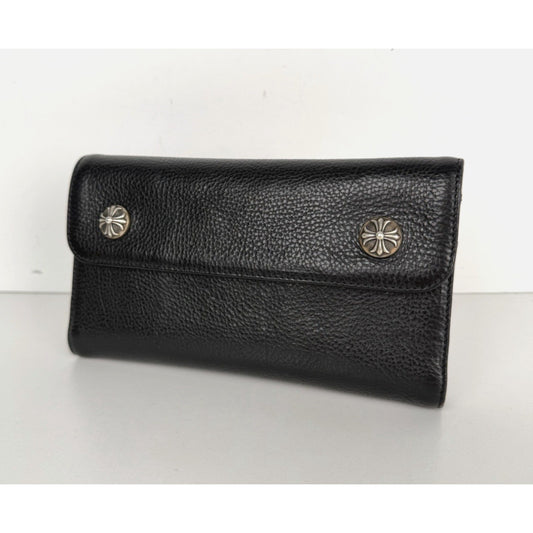 Chrome Hearts Wave Trifold Wallet in Black Leather with Silver-Tone Hardware K2