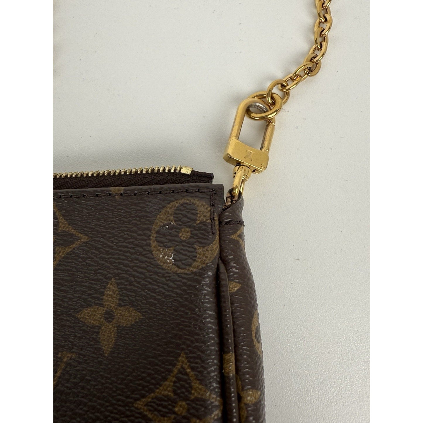 LOUIS VUITTON Multi Pochette Accessoires Brown Canvas Pink Strap Shoulder Bag