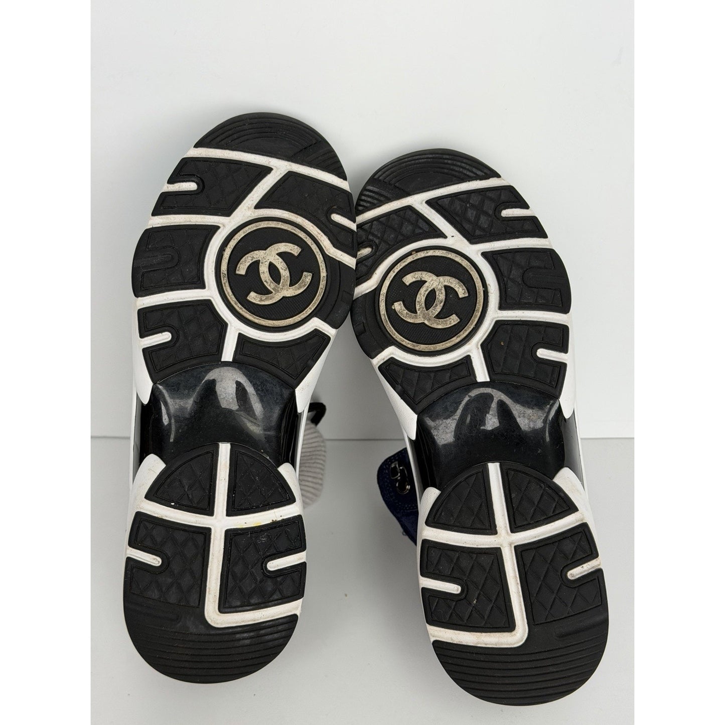 Chanel Suede Calfskin Knit Sock CC Sneakers in Blue and Grey 38EU (7.5-8US)