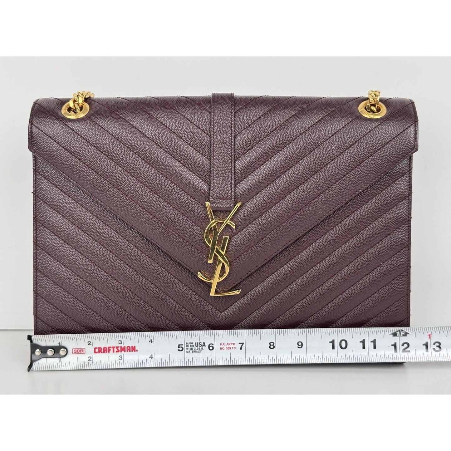 SAINT LAURENT Grain De Poudre Matelasse Chevron Large Monogram Satchel B-6