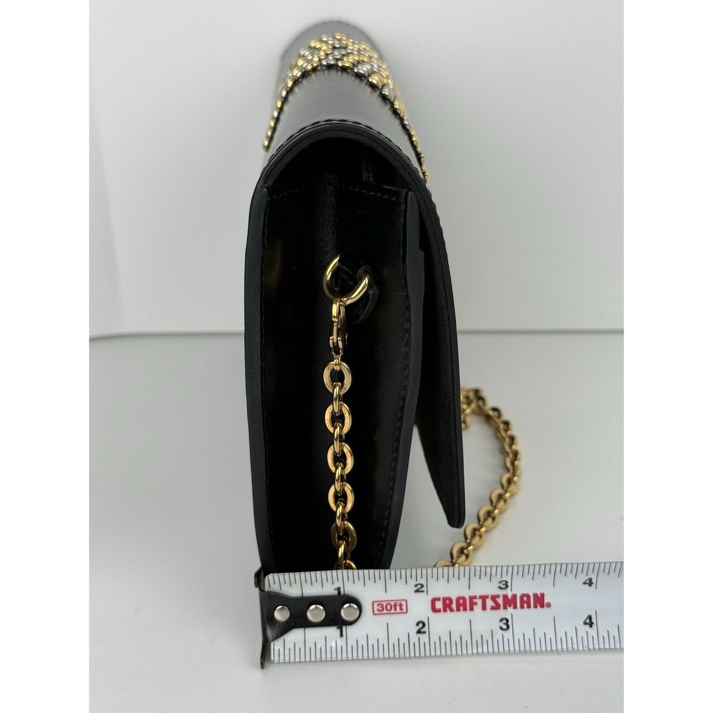 LOUIS VUITTON Black Calfskin Fleur De Lys Pochette Studded Chain Louise