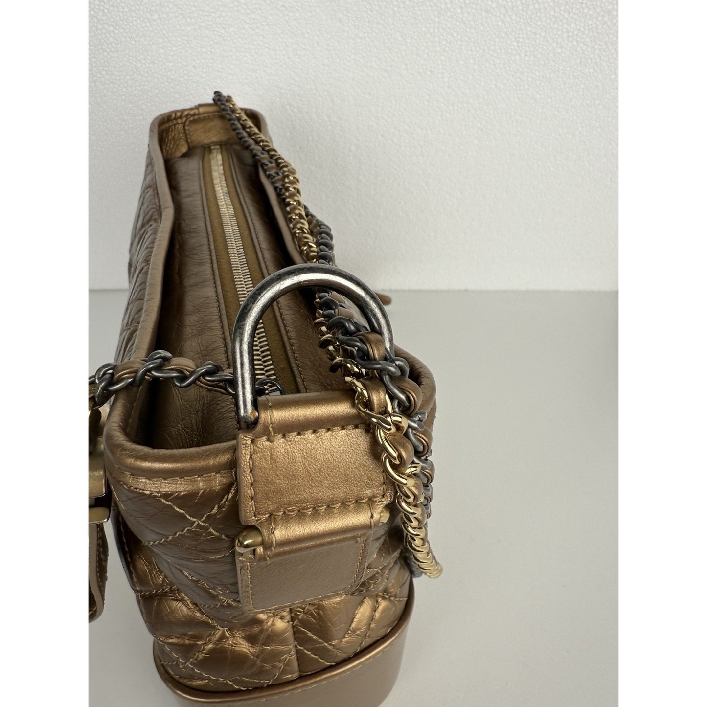 CHANEL Gabrielle Hobo Bag Quilted Gold Calfskin Gold Silver Hardware