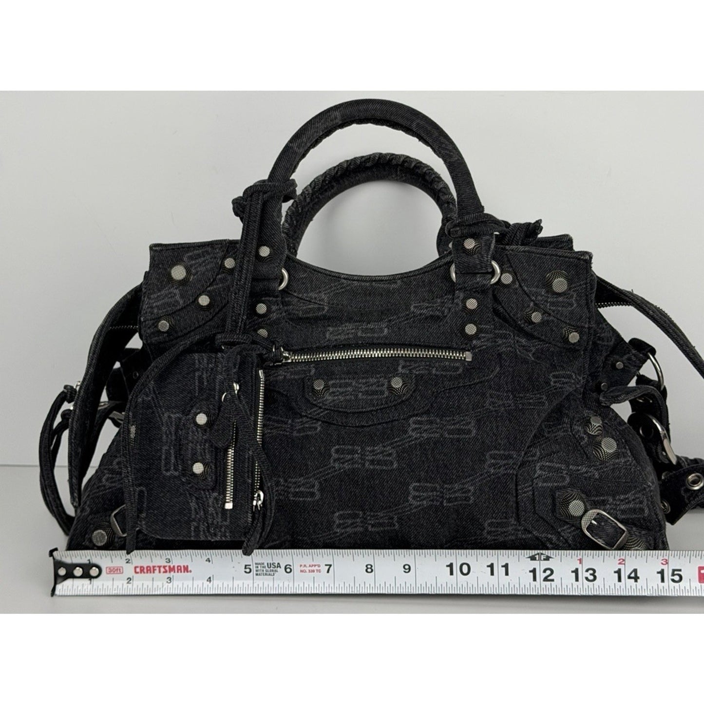 Balenciaga Neo Cagole City Handbag Medium in Washed Denim BB Monogram D5